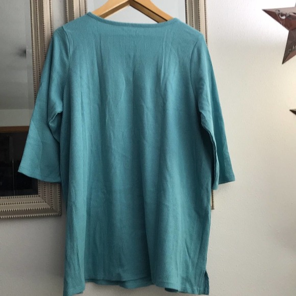 Woman Within blouse, turquoise, waffle, lace, size 14/16 Medium - Picture 2 of 5